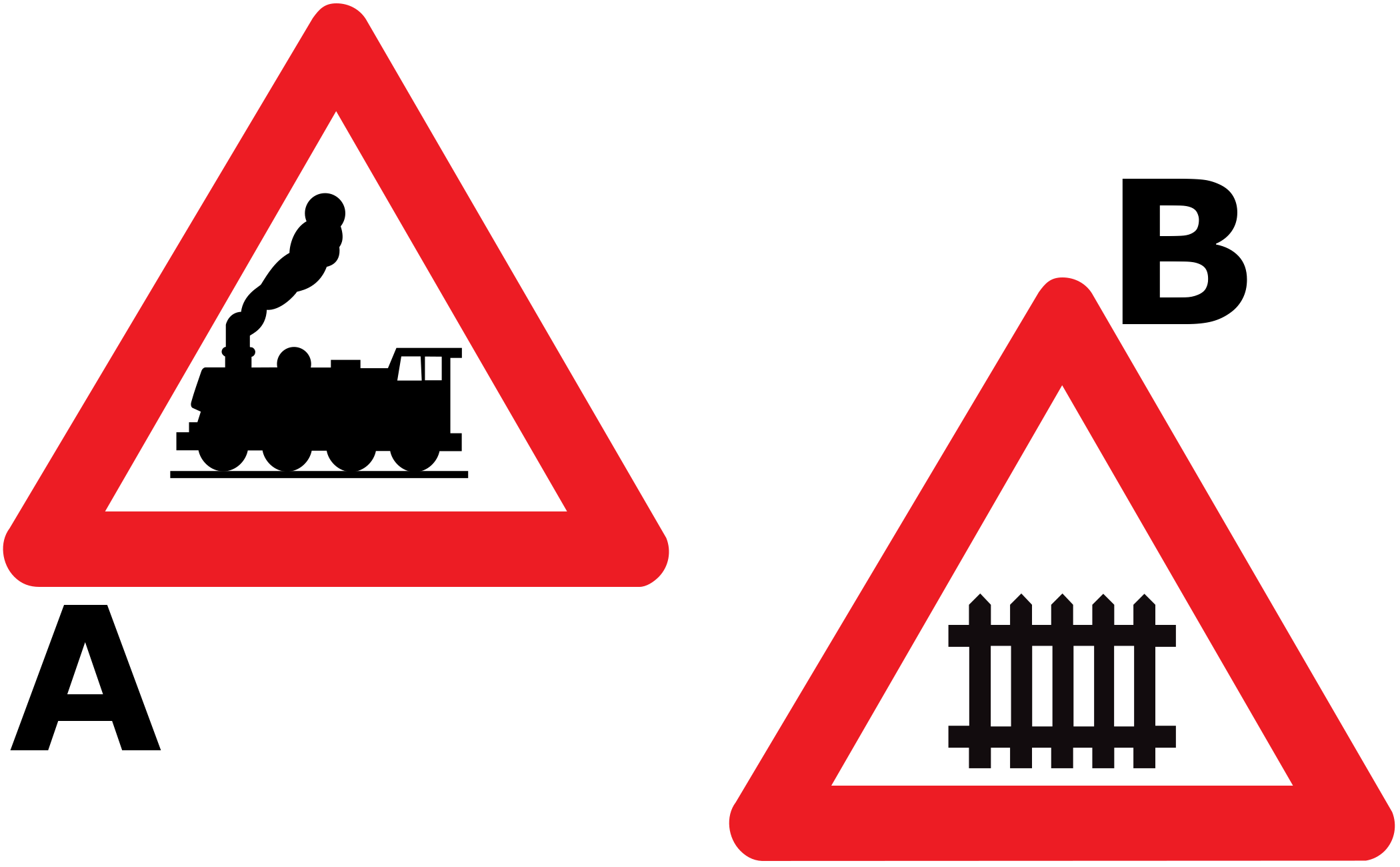 Which traffic sign warns of a railway crossing with barriers?