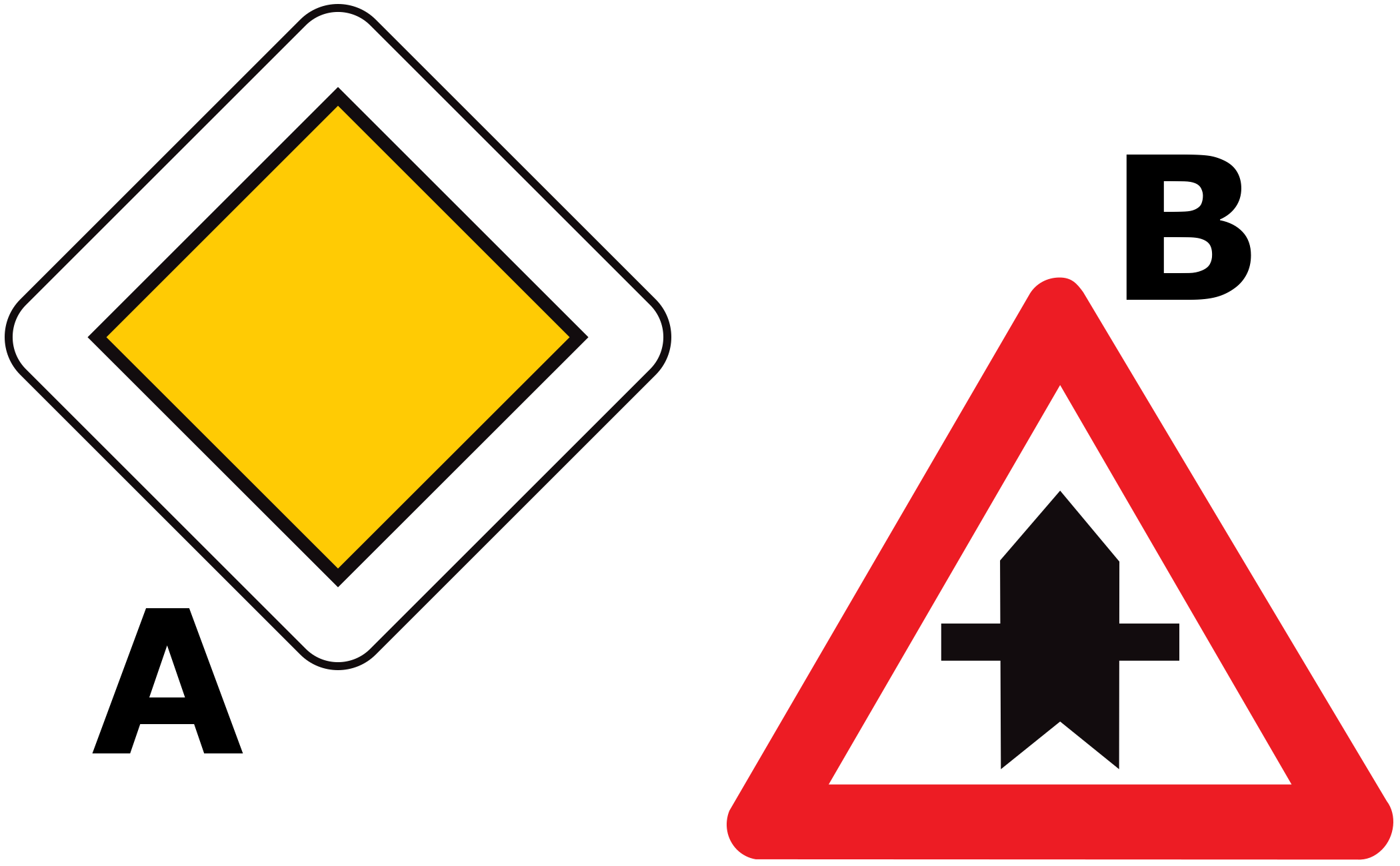 Which traffic sign indicates you’re driving on a priority road?