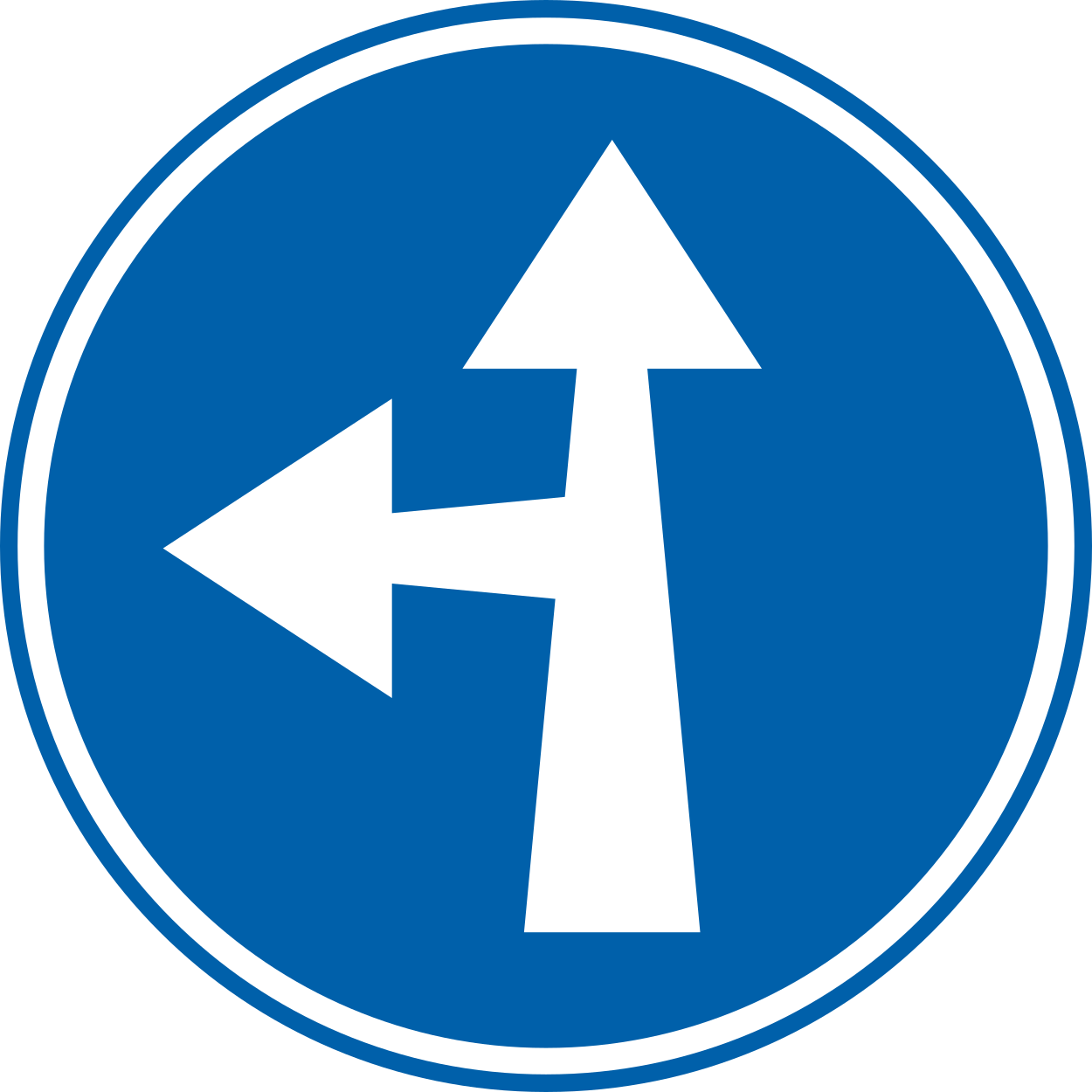 Rechtdoor rijden of linksaf slaan verplicht.