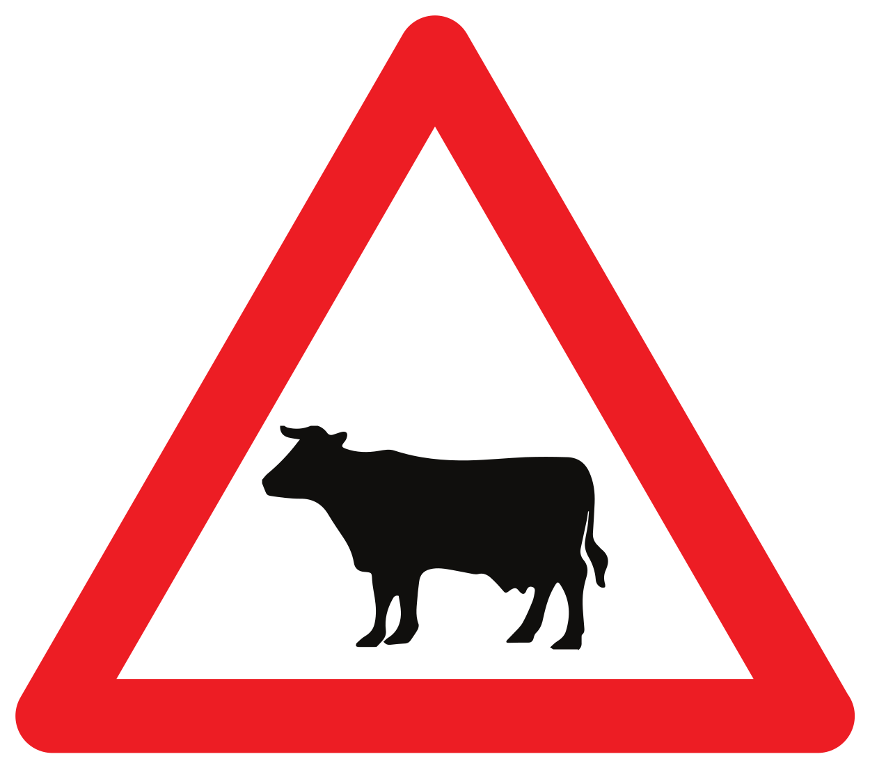 Waarschuwing voor vee op de weg.
