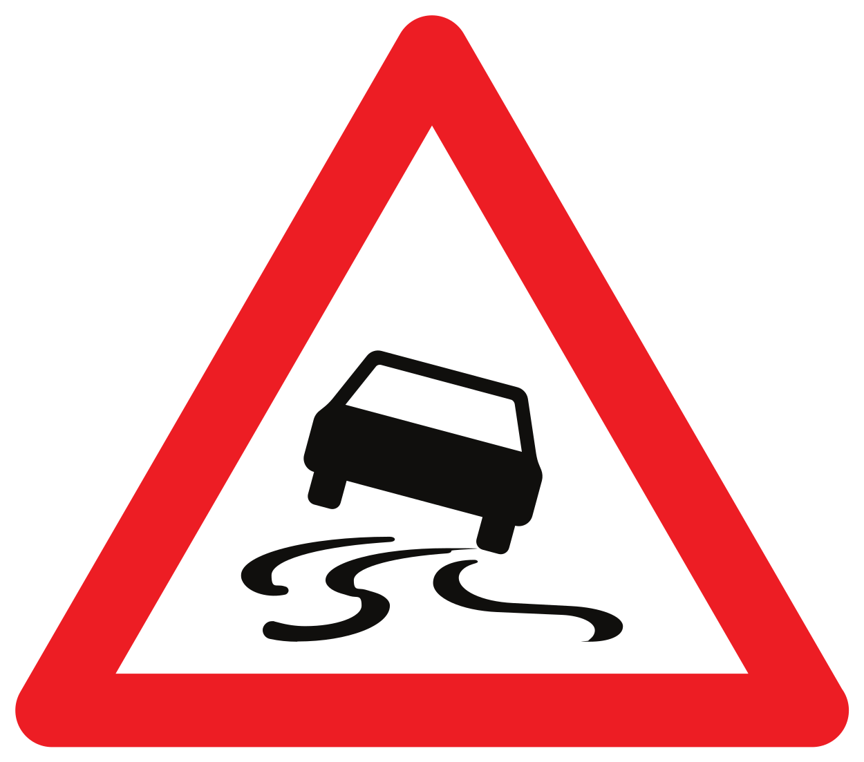Waarschuwing voor een glad wegdek.