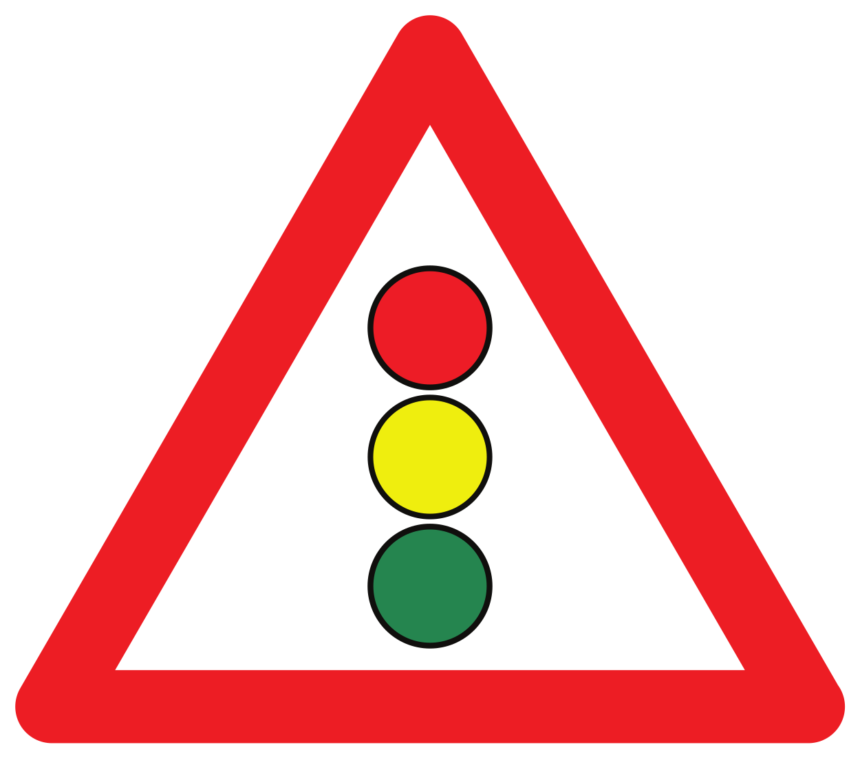 Waarschuwing voor verkeerslichten verderop.
