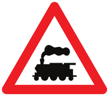 Waarschuwing voor een overweg zonder slagbomen.