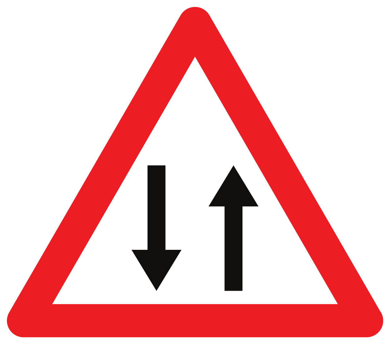 Avertissement pour une route à double sens.