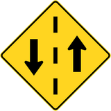 Warning for a road with two-way traffic.