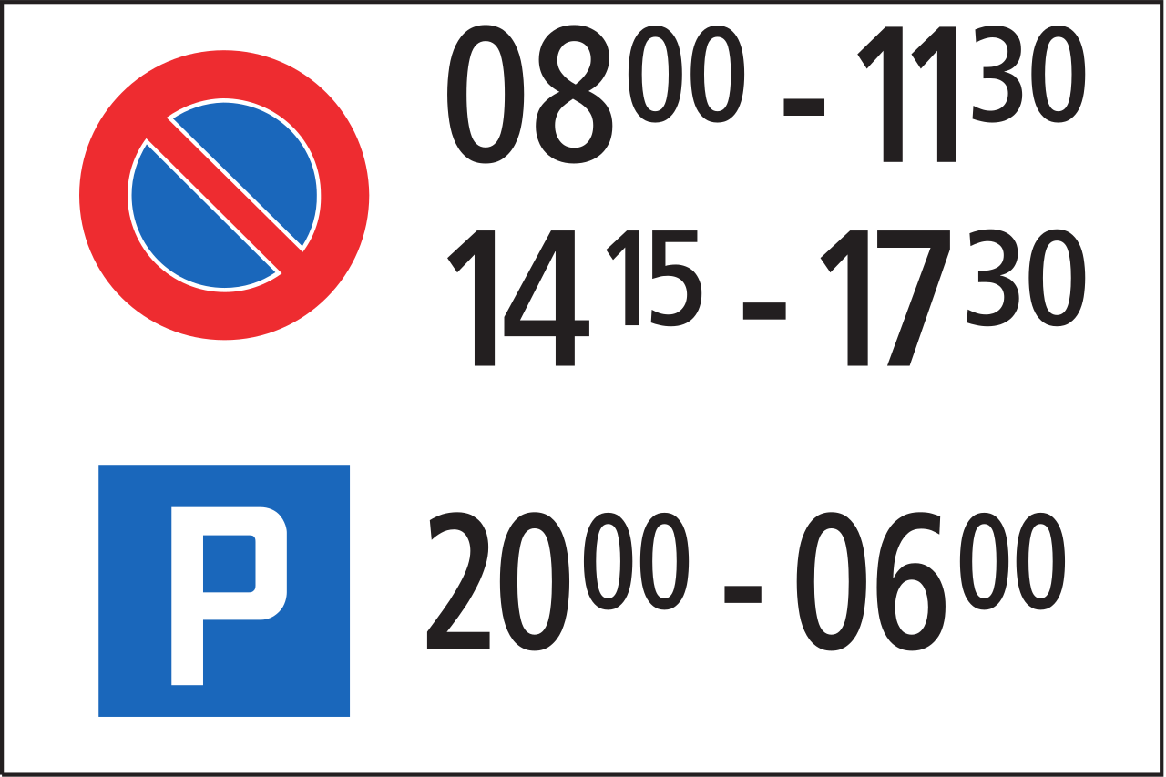 Parkeren verboden of toegestaan op de aangegeven tijden.