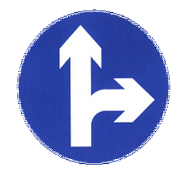 Circulation tout droit ou tourner à droite obligatoire.