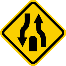 Waarschuwing voor het einde van een gescheiden rijbaan.
