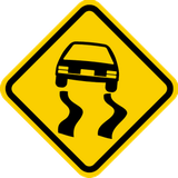 Waarschuwing voor een glad wegdek.