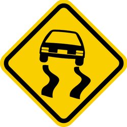 Waarschuwing voor een glad wegdek.