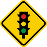 Waarschuwing voor verkeerslichten verderop.