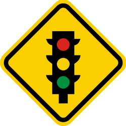 Waarschuwing voor verkeerslichten verderop.