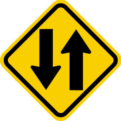 Waarschuwing voor een weg met tweerichtingsverkeer.
