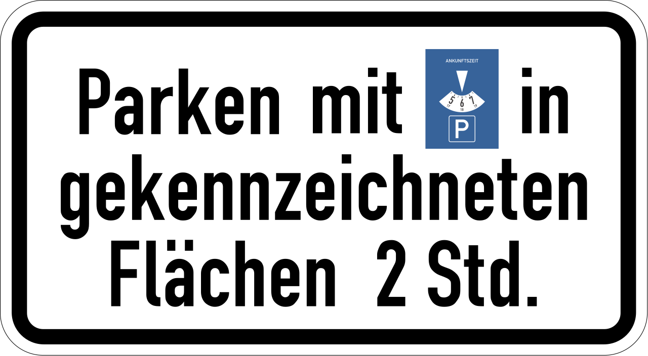 Disc parking in marked spaces, maximum 2 hours.