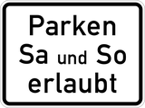 Parkeren toegestaan op zaterdag en zondag.