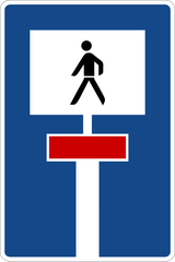 Doodlopende weg met doorgang voor voetgangers.