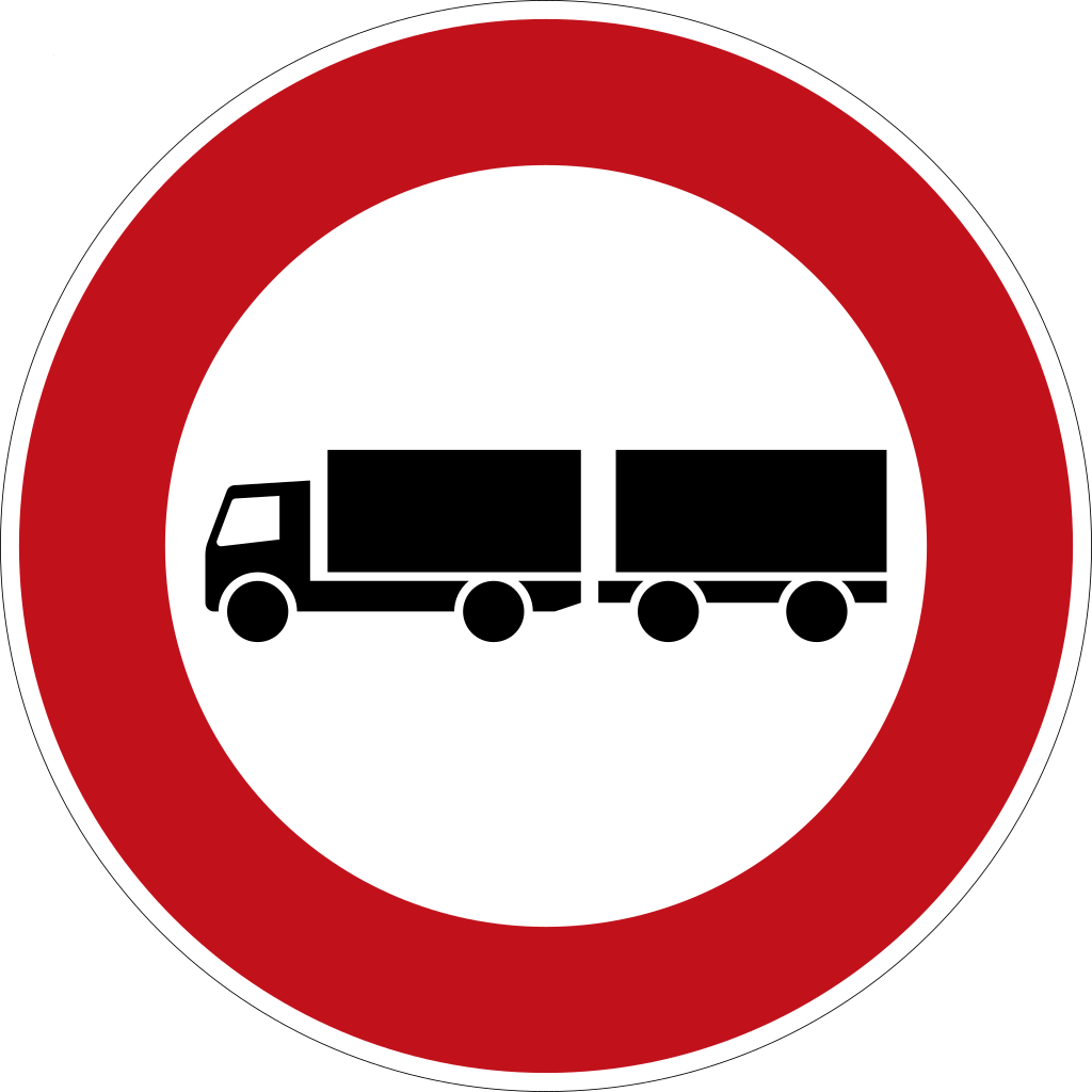 Vrachtwagens met aanhangwagen verboden.