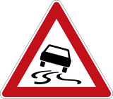 Waarschuwing voor een glad wegdek.