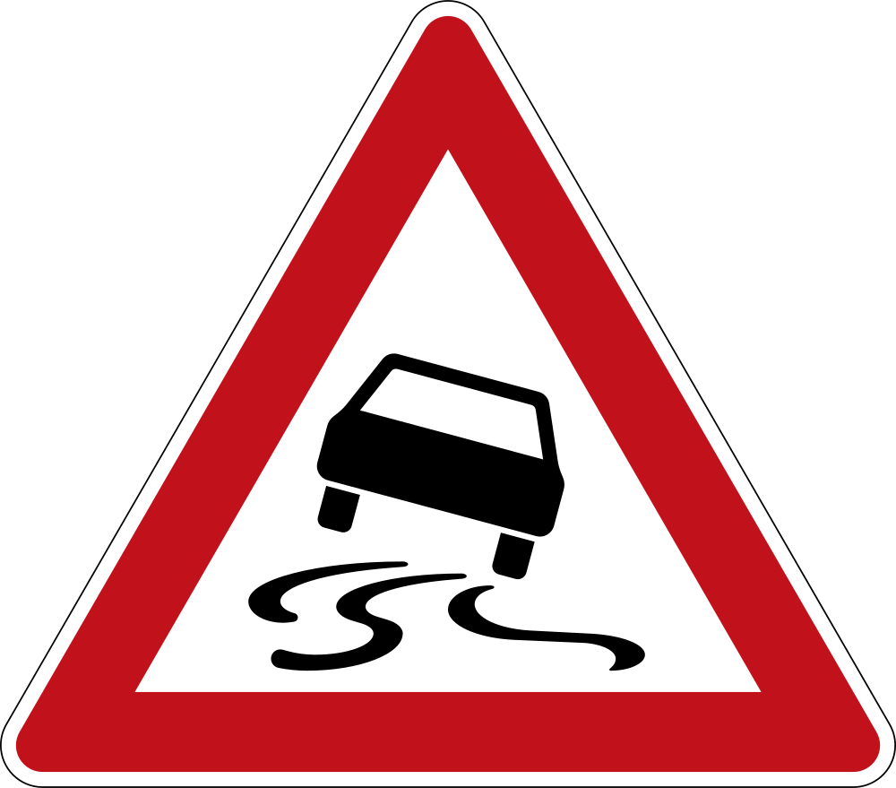 Waarschuwing voor een glad wegdek.