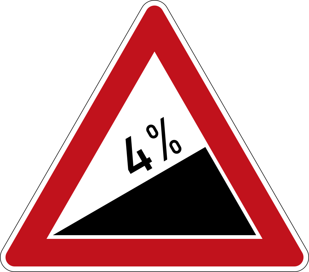 Waarschuwing voor een steile helling omhoog.