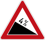 Waarschuwing voor een steile afdaling.