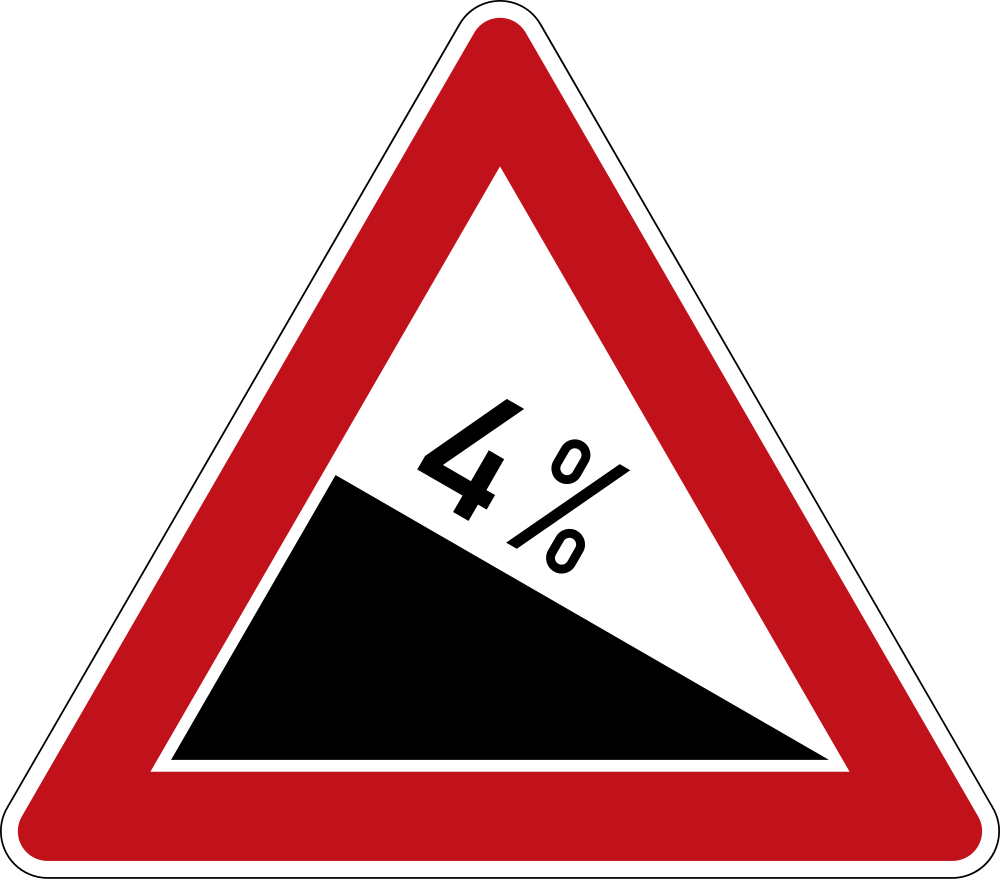 Waarschuwing voor een steile afdaling.