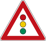 Waarschuwing voor verkeerslichten verderop.