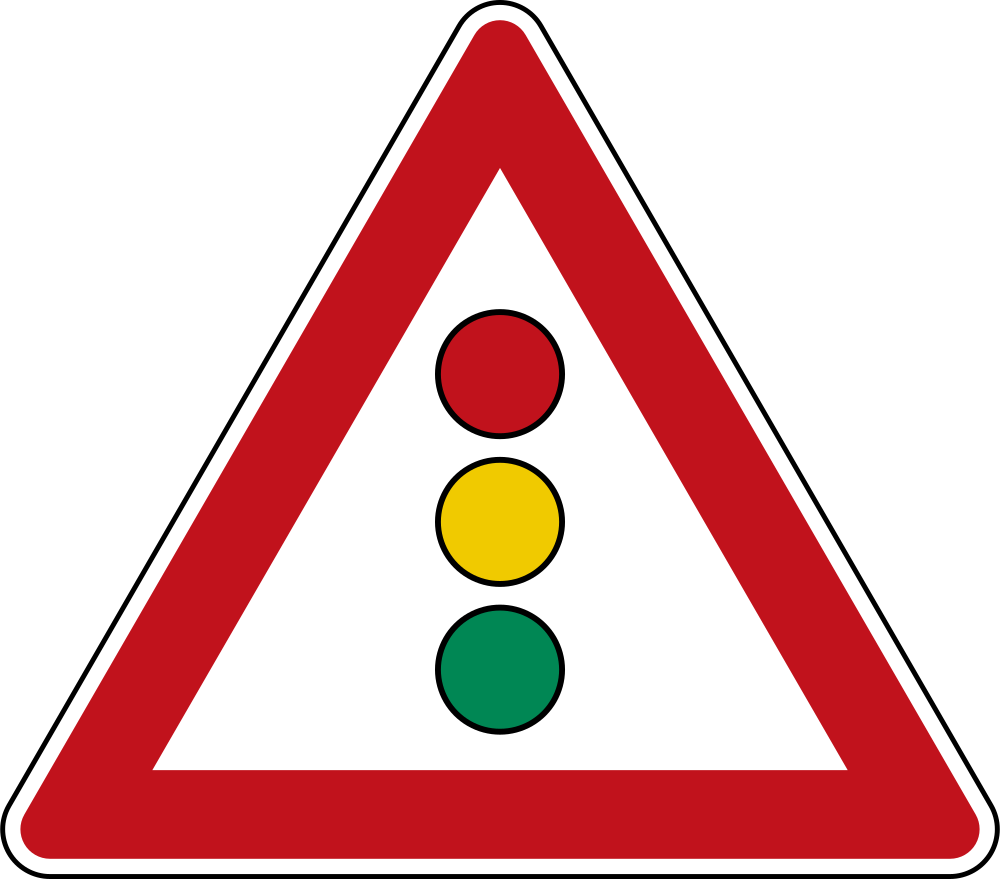 Waarschuwing voor verkeerslichten verderop.