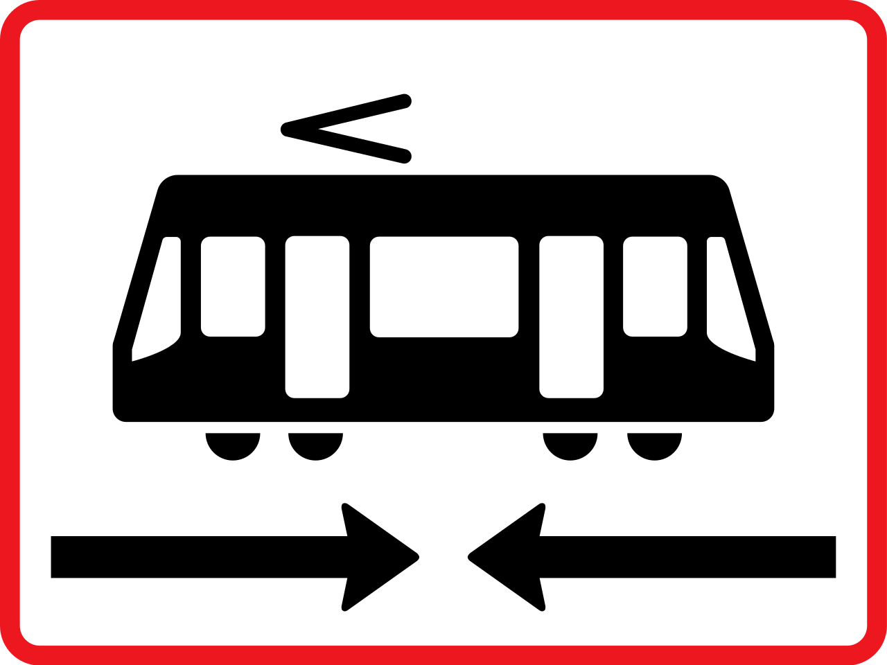 Straßenbahnen aus beiden Richtungen.