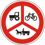 Fietsers, bespannen voertuigen en tractoren verboden.