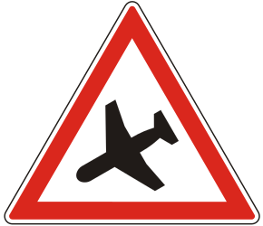 Waarschuwing voor laagvliegende vliegtuigen.