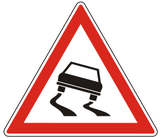 Waarschuwing voor een glad wegdek.