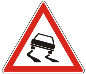 Waarschuwing voor een glad wegdek.
