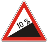 Waarschuwing voor een steile helling omhoog.