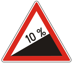 Waarschuwing voor een steile helling omhoog.