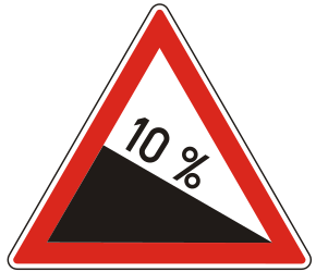 Waarschuwing voor een steile afdaling.