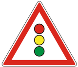 Waarschuwing voor verkeerslichten verderop.