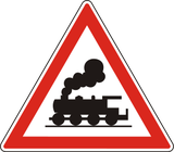 Waarschuwing voor een overweg zonder slagbomen.