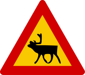 Waarschuwing voor rendieren op de weg.