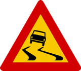 Waarschuwing voor een glad wegdek.