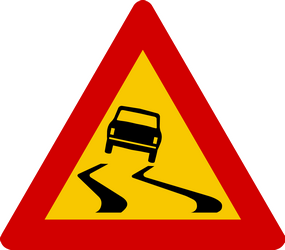 Waarschuwing voor een glad wegdek.
