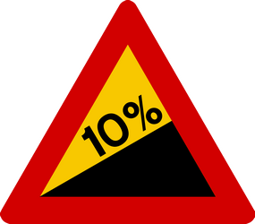 Waarschuwing voor een steile helling omhoog.