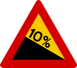 Waarschuwing voor een steile afdaling.