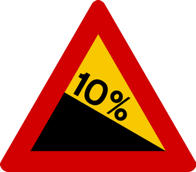 Waarschuwing voor een steile afdaling.