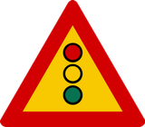 Waarschuwing voor verkeerslichten verderop.
