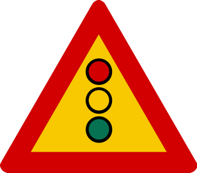 Waarschuwing voor verkeerslichten verderop.