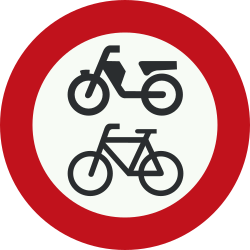Cyclists and mopeds prohibited.
