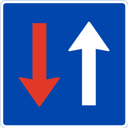Fahrbahnverengung, Gegenverkehr muss warten.