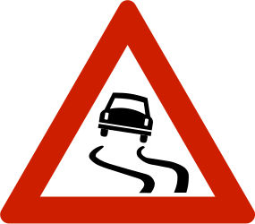 Waarschuwing voor een glad wegdek.