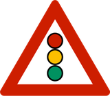 Waarschuwing voor verkeerslichten verderop.